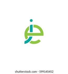 Initial letters ie, ei, round linked overlapping lowercase logo modern design modern green