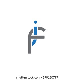 Initial letters if, fi, round linked overlapping lowercase logo modern design blue gray