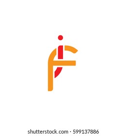 Initial letters if, fi, round linked overlapping lowercase logo modern design red orange