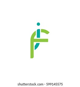 Initial letters if, fi, round linked overlapping lowercase logo modern design modern green