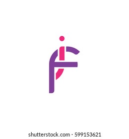 Initial letters if, fi, round linked overlapping lowercase logo modern design pink purple