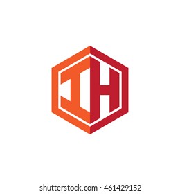 Initial letters IH hexagon shape logo red orange