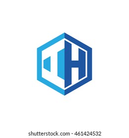 Initial letters IH negative space hexagon shape logo blue