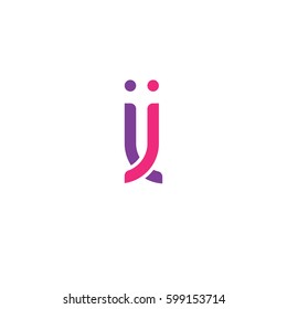 Initial letters ii, jj, round linked overlapping lowercase logo modern design pink purple