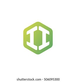 Initial letters II rounded hexagon shape green simple modern logo