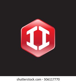 Initial letters II rounded hexagon shape red modern logo