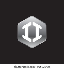 Initial letters II rounded hexagon shape silver modern logo
