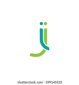 Initial letters ij, ji, round linked overlapping lowercase logo modern design modern green