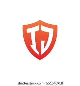 Initial letters IJ shield shape red simple logo