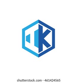 Initial letters IK negative space hexagon shape logo blue