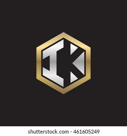 Initial letters IK negative space hexagon shape logo silver gold