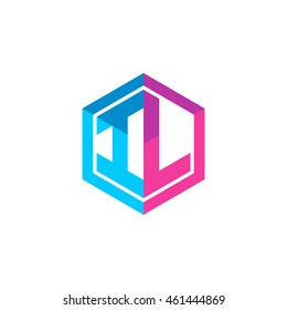 Initial letters IL hexagon box shape logo blue pink purple
