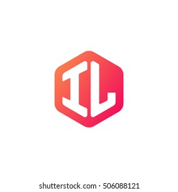 Initial letters IL rounded hexagon shape red orange simple modern logo