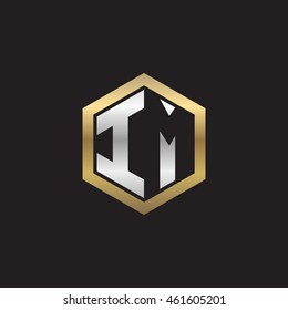 Initial letters IM negative space hexagon shape logo silver gold
