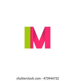 Initial letters IM overlapping fold logo green magenta