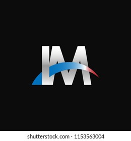 Initial letters IM overlapping movement swoosh logo, metal silver blue red color on black background
