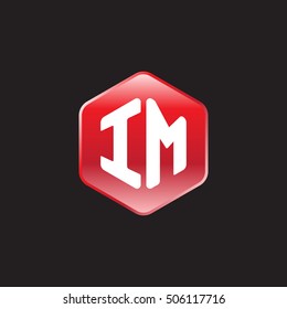 Initial letters IM rounded hexagon shape red modern logo