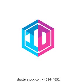 Initial letters IO hexagon box shape logo blue pink purple