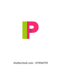 Initial letters IP overlapping fold logo green magenta