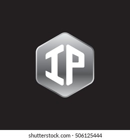 Initial letters IP rounded hexagon shape silver modern logo