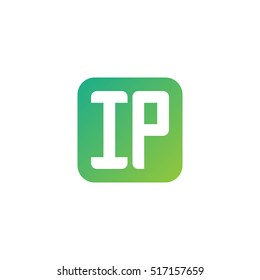 Initial letters IP rounded square shape green simple logo