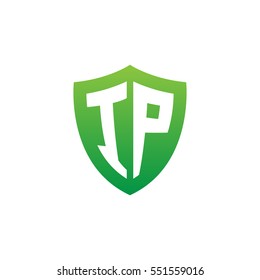 Initial letters IP shield shape green simple logo