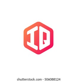 Initial letters IQ rounded hexagon shape red orange simple modern logo