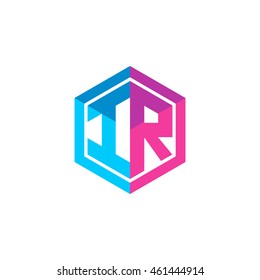 Initial letters IR hexagon box shape logo blue pink purple