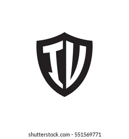 Initial letters IU, IV, shield shape black monogram logo