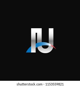 Initial letters IU overlapping movement swoosh logo, metal silver blue red color on black background