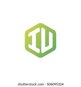 Initial letters IU rounded hexagon shape green simple modern logo