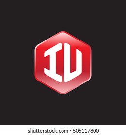 Initial letters IU rounded hexagon shape red modern logo