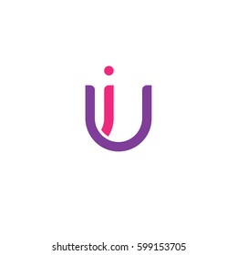 Initial letters iu, ui, round linked overlapping lowercase logo modern design pink purple