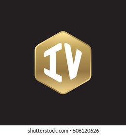 Initial letters IV rounded hexagon shape gold modern logo
