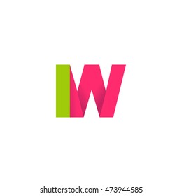 Initial letters IW overlapping fold logo green magenta