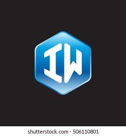 Initial letters IW rounded hexagon shape blue modern logo