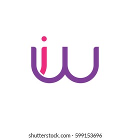 Initial letters iw, wi, round linked overlapping lowercase logo modern design pink purple