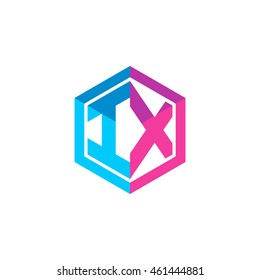 Initial letters IX hexagon box shape logo blue pink purple