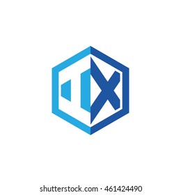 Initial letters IX negative space hexagon shape logo blue
