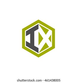 Initial letters IX negative space hexagon shape logo green black gray