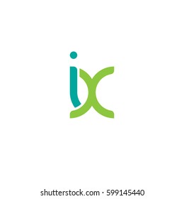 Initial letters ix, xi, round linked overlapping lowercase logo modern design modern green