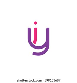 Initial letters iy, yi, round linked overlapping lowercase logo modern design pink purple