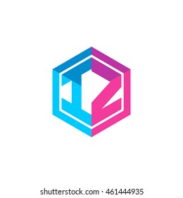 Initial letters IZ hexagon box shape logo blue pink purple