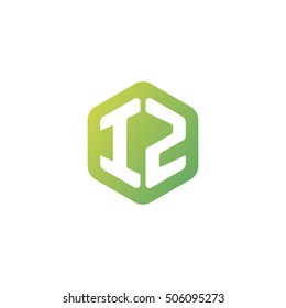 Initial letters IZ rounded hexagon shape green simple modern logo