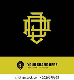 Initial letters J, D, P, JDP, JPD, DPJ, DJP, PJD or PDJ overlapping, interlocked monogram logo, yellow color on black background