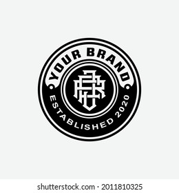 Initial letters J, R, F, JRF, JFR, RFJ, RJF, FJR or FRJ overlapping, interlocked monogram logo, badge logo, black color on white background