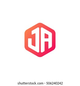 Initial letters JA rounded hexagon shape red orange simple modern logo