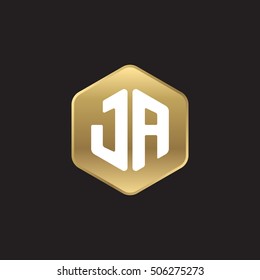 Initial letters JA rounded hexagon shape gold modern logo