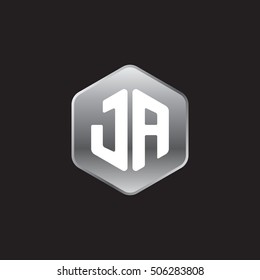 Initial letters JA rounded hexagon shape silver modern logo
