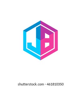 Initial letters JB hexagon box shape logo blue pink purple